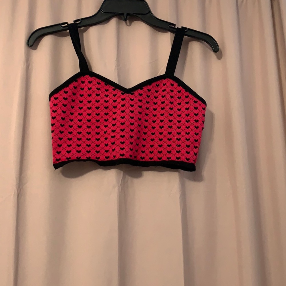Forever 21 Pink Crop Top with Black Hearts